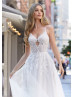 Beaded Ivory Lace Tulle Keyhole Back Romantic Wedding Dress